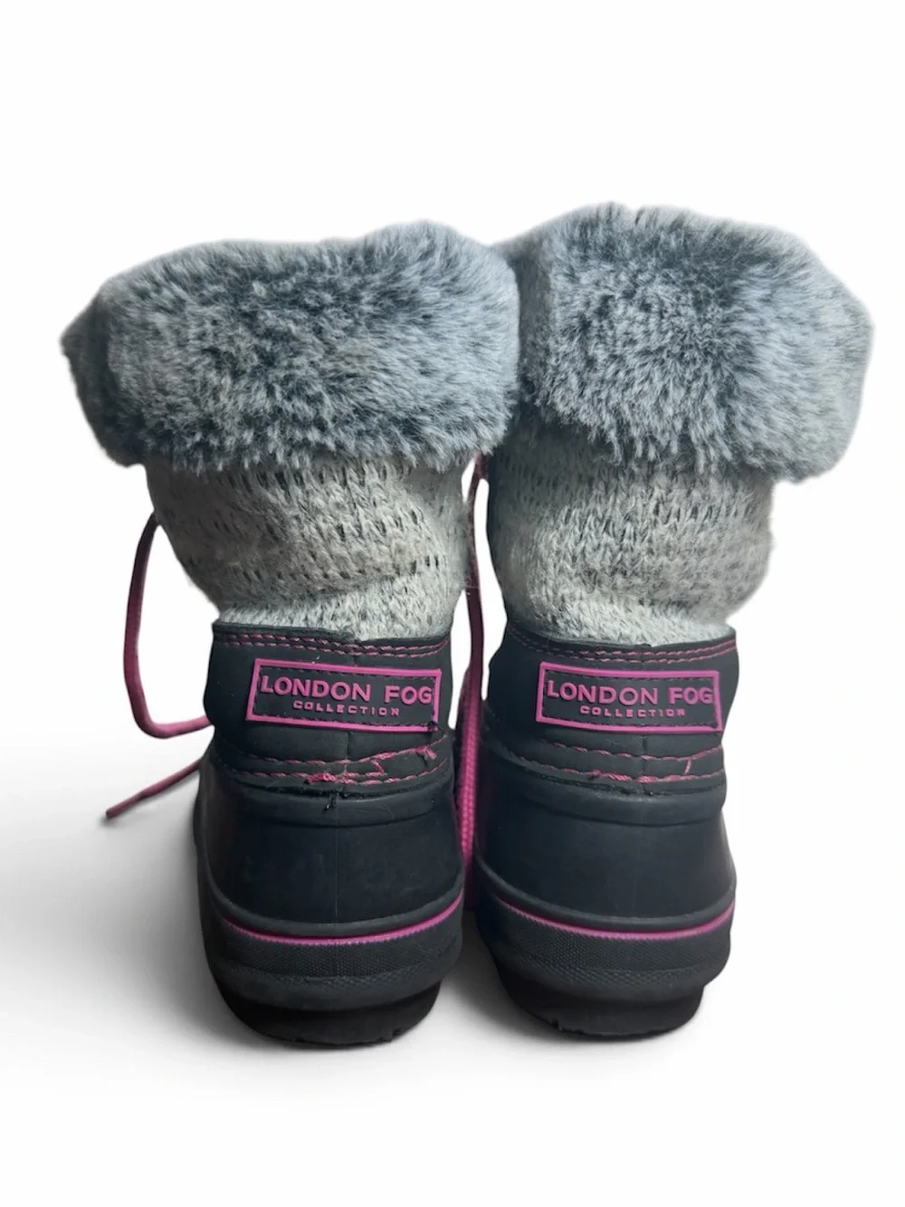 London Fog Toddler 11 Pink and Gray Faux Fur Snow Boots